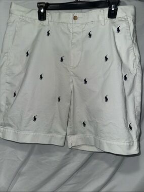 Polo by Ralph Lauren White Shorts with Navy Pony Embroidery